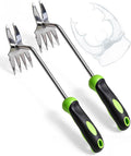 Garden Tools, 2-in-1 Hand Weeder Puller, Heavy Duty Stainless Steel Gardening Hand Tool for Deep Root Removal, Ergonomic Non-Slip Weed Remover for Lawn Yard Garden, 2 Pack