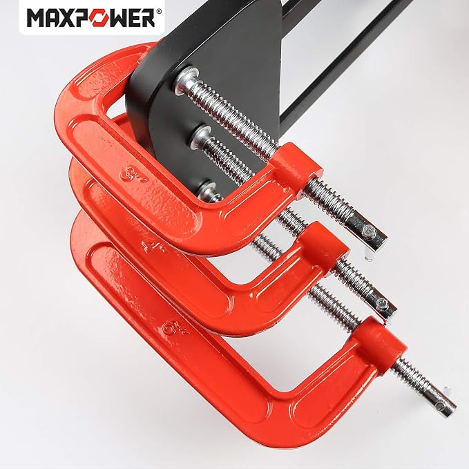 MAXPOWER 6-inch C Clamps Set, 3-inch Throat Depth, Pack of 4, Heavy Duty Ductile Cast Iron C-clamps for Welding, Woodworking, Metal Workpiece