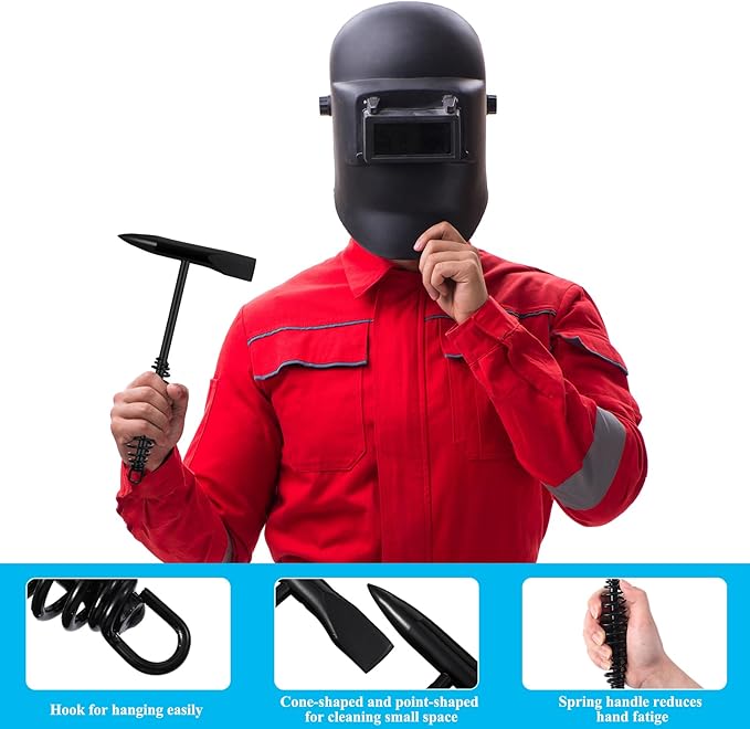 Kingdder 9 Pcs Welding Tools and Accessories Kit Chipping Hammer Hat Insulated Sleeves Gloves Wire Brush Thickness Gauges Marker Pen & Storage Bag Welding Slag Removal Kit for Starter and Beginner
