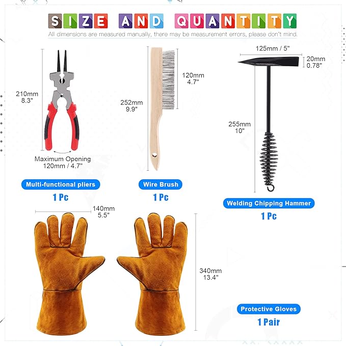 Glarks 5Pcs Welding Slag Removal Tool Set, Include 10'' Welding Chipping Hammer with Coil Spring Handle, Wire Brush and a 10'' Welding Plier with a Pair Welding Gloves