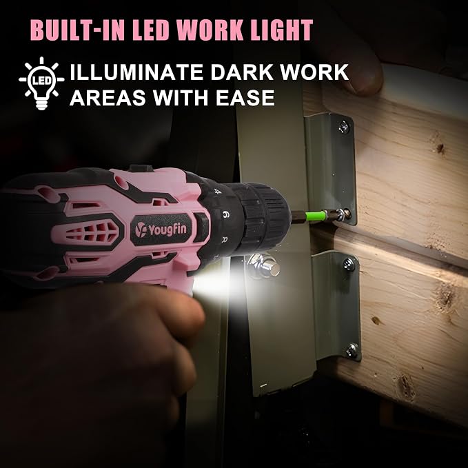 12V Pink Cordless Drill Set 195PCS Hand Tool Combo Kit Small Compact Electric Screwdriver Set Portable Power for Home DIY&Repair Driver Machine with Battery & Charger Gift Box for Women