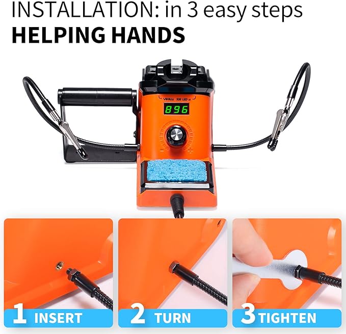 YIHUA 926 III 60W LED Display Soldering Iron Station Kit w 2 Helping Hands, 6 Extra Iron Tips, Roll of Lead-Free Solder, Solder Sucker, S/S Tweezers, °C/ºF Conversion, Auto Sleep & Calibration Support