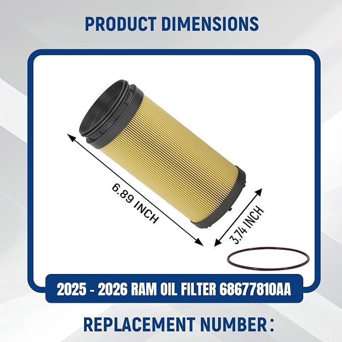 68677810AA Oil Filter, 2025-2026 6.7 Cummins Oil Filter | Fits for 2025-2026 Dodge Ram 2500 3500 4500 5500 6.7L Cummins Turbo Diesel Engines