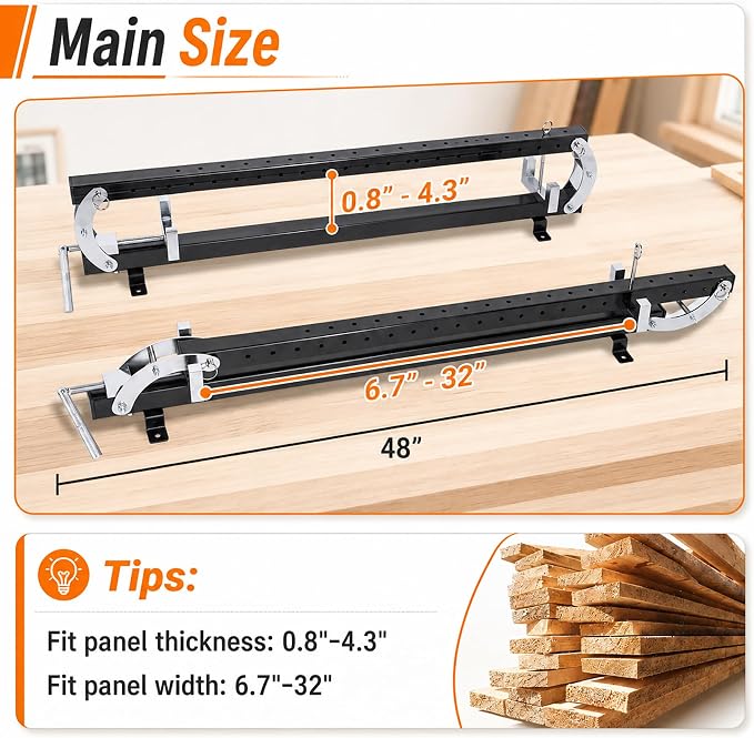 48" Panel Clamp 2 Pack with 2 U-Shaped Blocks, Fits Panels 6.8"-32" Length, 0.8" - 4.3" Thickness, Heavy Duty 4-Way Pressure Parallel Clamp with Powder-Coated Finish for Woodworking Projects