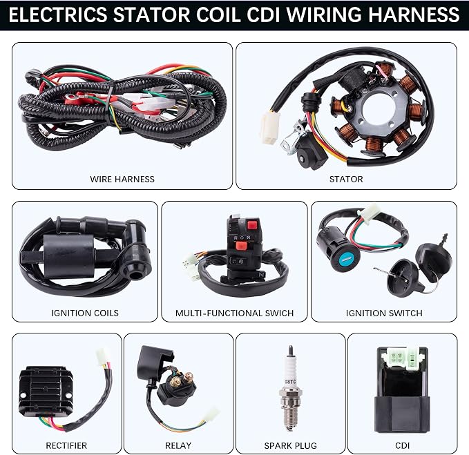 Complete Electrics Stator Coil CDI Wiring Harness with Full Copper Wire for 4-Stroke ATV Quad 150cc-300cc
