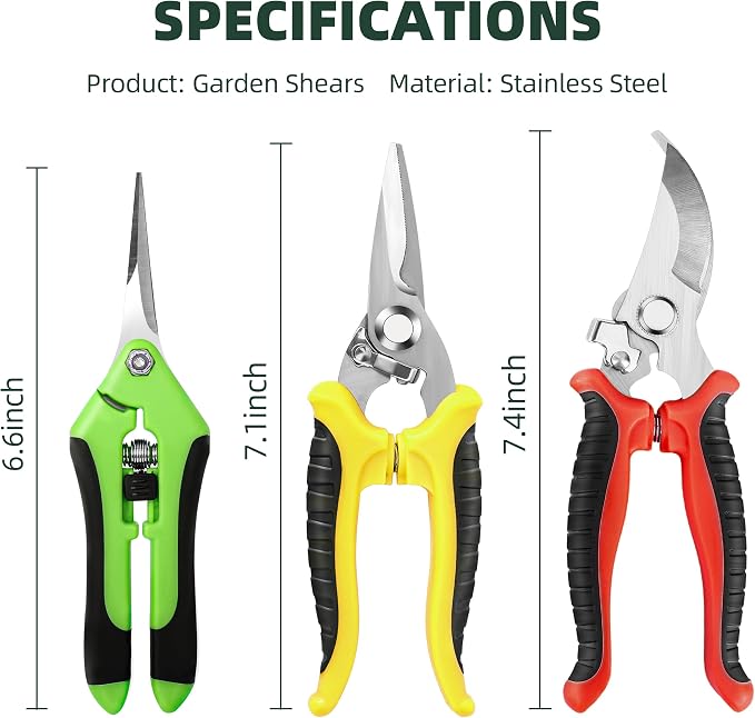 EWPJDK 3 Pack Garden Pruning Shears, Stainless Steel Shears, Gardening Shears, Scissors, Garden Clippers, Pruning Snips, Pruning Shears for Gardening Tools (Multicolor)
