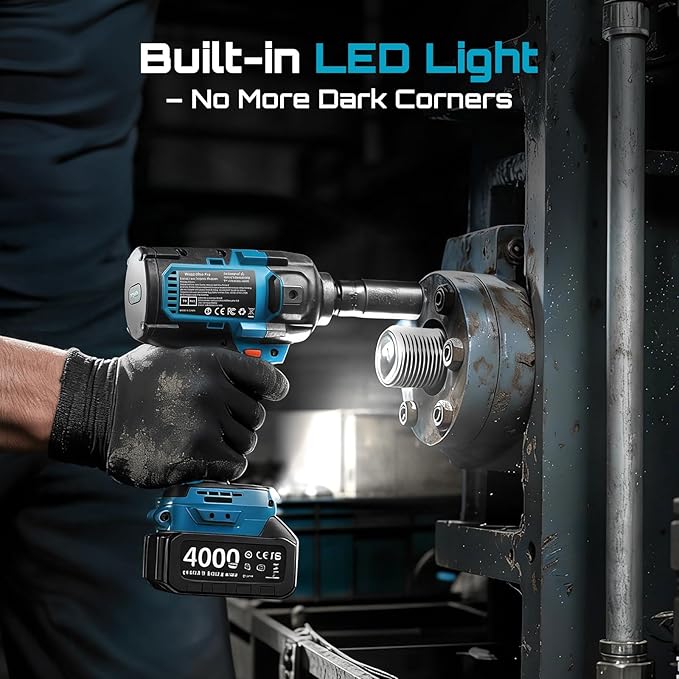 SEESII Upgraded Impact Wrench 1180 Ft-lbs (1600 N·m): 1/2" High-Torque Impact Gun with Detachable Side Handle, 21V Cordless Impact Driver 2x 4.0Ah Batteries for Car/Pickup Truck/Mower/Industrial Tasks