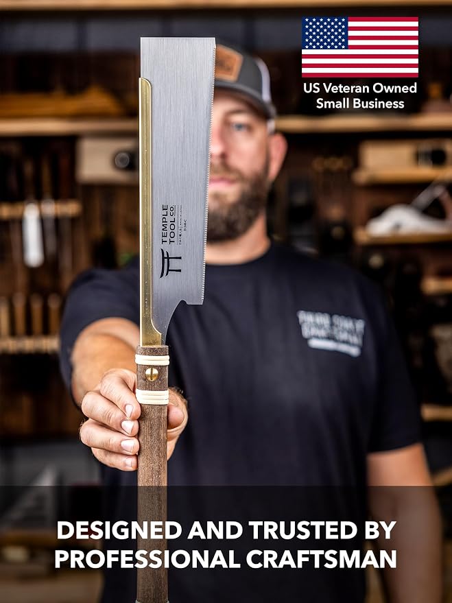 Temple Tool Co. Japanese Pull Saw - Crosscut 9.5 - Hand Saw for Joinery Crosscuts, Kumiko, Tenon Shoulders