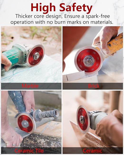 5Pcs Diamond Saw Blades, 4-1/2" Tile Grinder Cutting Blade for Angle Grinder Tile, Super Thin Indestructible Disc for Grinder for Cutting Porcelain Ceramic Granite Marble, Multi-Pack Value