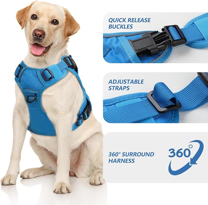 WINGOIN Blue Tactical Dog Harness for Large Dogs,No Pull Dog Harnesses | Heavy Duty with Handle,Adjustable Reflective,Military K9 Style,Big Size Pet Vest,for German Shepherd,for Walking Hunting