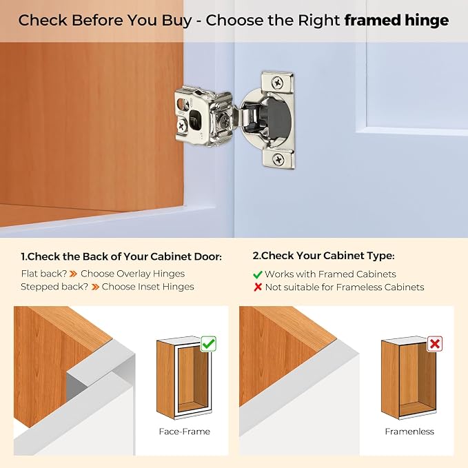 60 Pack 30 Pair 1 inch Overlay Soft Close Hinges for Kitchen Cabinet Hinges Satin Nickel Hidden Hinges Stainless Steel Concealed Hinge self Closing