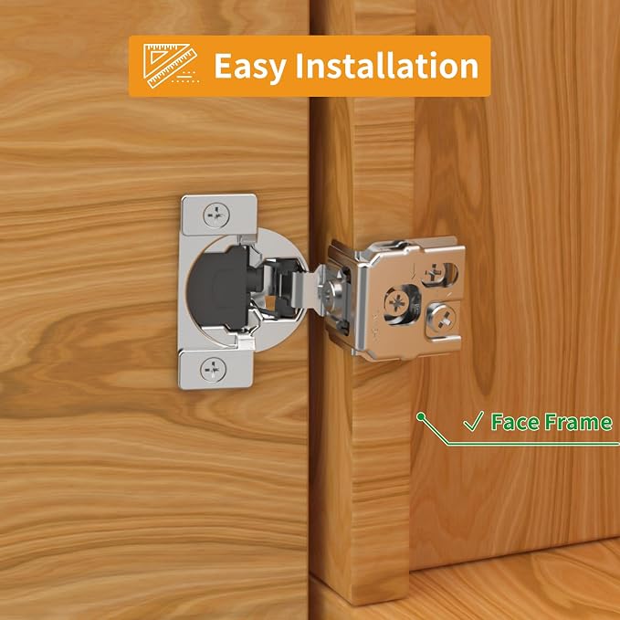 Chibery 50 Pack 1-5/16" Overlay 3D Soft Close Concealed Hinge for Face Frame Door, Smooth Slow Self Closing Hinges, Satin Nickel, Hidden 105° Open Angle Stainless Steel Hinge for Kitchen Cabinet Door