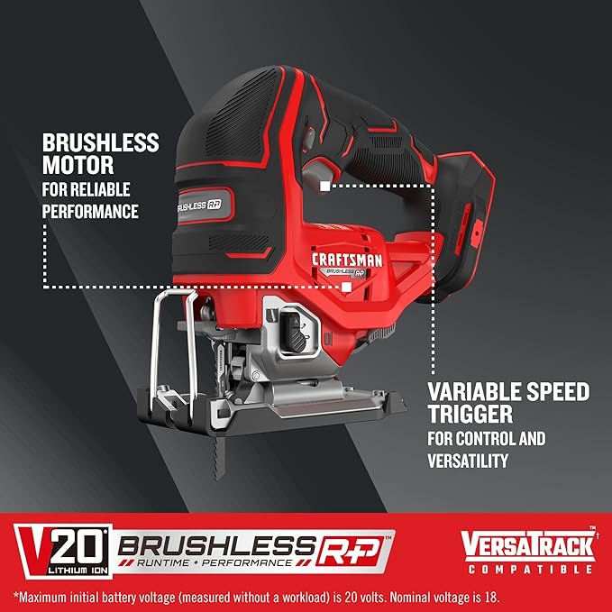 CRAFTSMAN V20 RP Cordless Jig Saw, 3 Orbital Settings, Up to 3,200 SPM, Variable Speed Keyless, Bare Tool Only (CMCS650B)