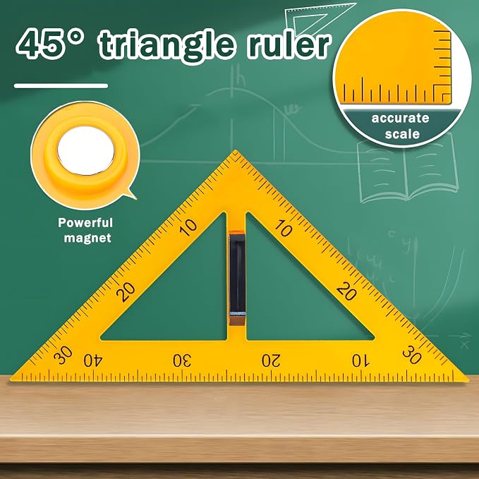Magnetic Teaching Ruler Set with Multi-Functional Geometry Tools Durable ABS Plastic for Whiteboard Classroom Projects Student Teacher Math Supplies (Yellow 4pcs)