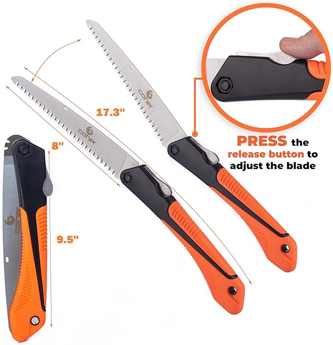 coher Folding Hand Saw for Tree Pruning, Camping, Gardening, Hunting. Cutting Wood, PVC, Bone with Ergonomic Handle Design