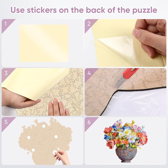 Delobil Flower Wooden Puzzles for Adults, 200 Pieces Vase Jigsaw Puzzles, Unique Shaped Medium Size Wood Puzzle Birthday Gifts for Mom Adults and Kids, Family Game 11'' x 11.3''