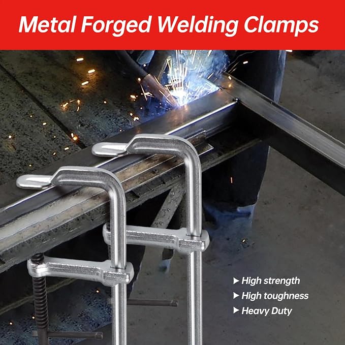 4-Pack 12 Inch Welding Bar Clamps | Drop Forged Steel Bar Clamps Throat Depth 3 inch Load Force 450 Lbs for Woodworking,Welding, Metal working