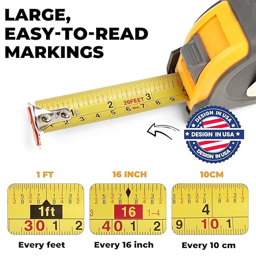 MulWark 30FT Metric Tape Measure, Easy Read Measuring Tape Retractable with Fractions 1/8, Both-Side Metal Blade, Magnetic Hook & Shockproof Case for Construction, Carpenter, Architect, Woodworking