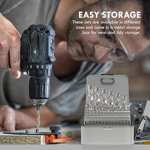 Brad Point Wood Drill Bit Set, 25Pcs Metric High Speed Steel Drill Bit Set with Double Flutes Design for Carpenter Woodworking and All Types of Wood (1mm - 13mm)