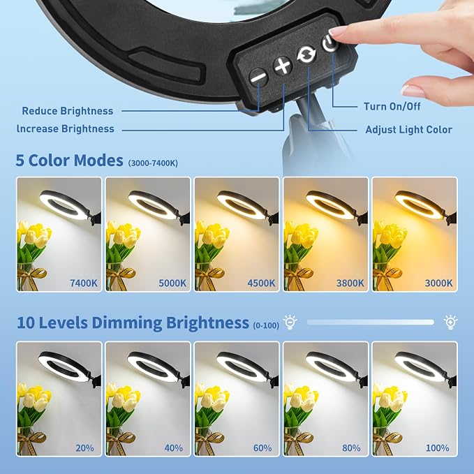 HITTI 12X Ultra Long Magnifying Glass with Light and Clamp
