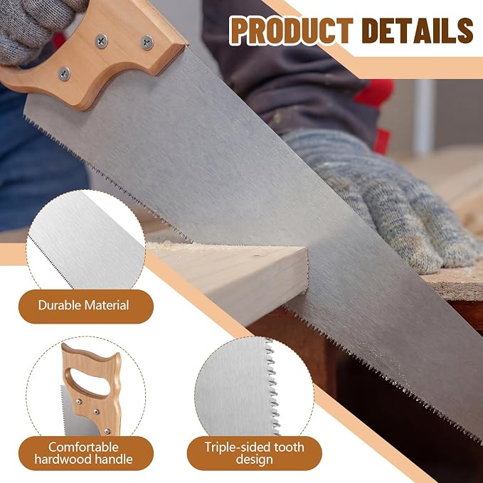 Gisafai 4 Pcs 26" Hand Saw 11-TPI Handsaw Woodworking Tools with Hardwood Handle for Wood Cutting Sawing Trimming Gardening