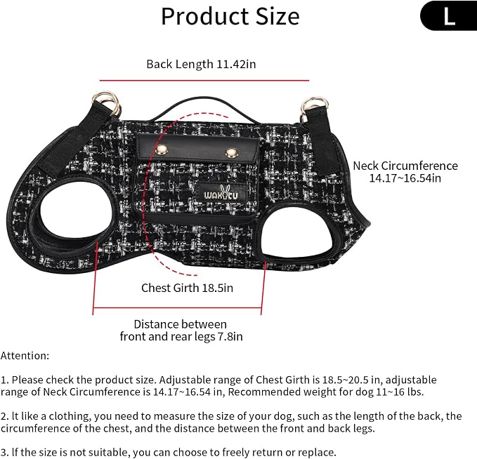 Wakytu Dog Lift Harness Dog Carrier Sling for Small Dogs & Cats,L | stylish puppy sling carrier with handle & pocket,adjustable leash,walking & travel