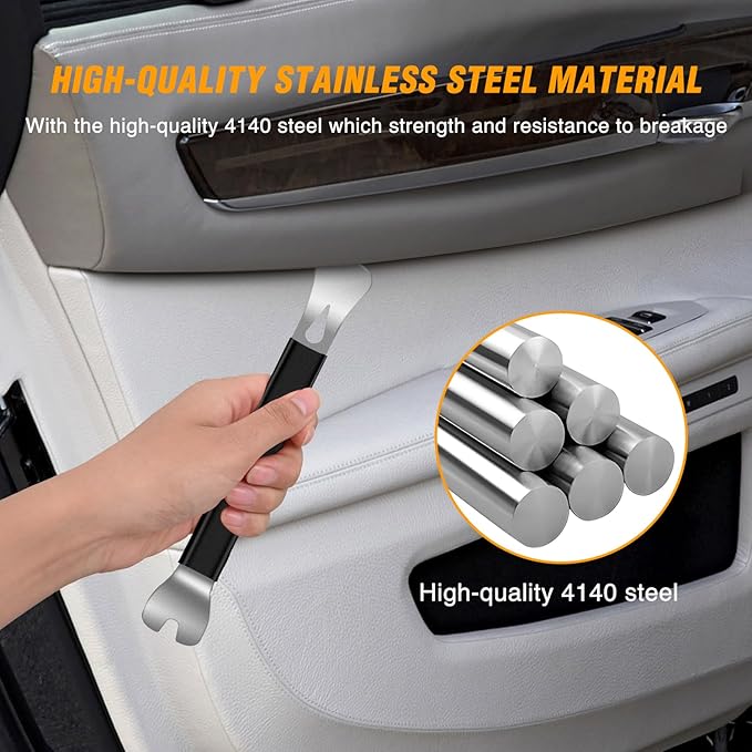 GOOACC 11PCS Trim Removal Tool Kit, Metal & Nylon Pry Tools Set for Car Door Panel, Dashboard, Audio, Clips, Fastener Remover w/ Storage Box – Black