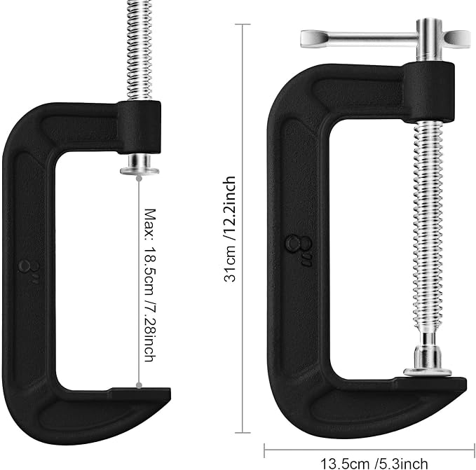 4 Pcs C Clamp Set 8 Inch Heavy Duty G-Clamps Automotive and Wood Working Clamps with Jaw Opening Sliding for DIY Carpentry Woodworking Welding and Building(8 Inch, Black)