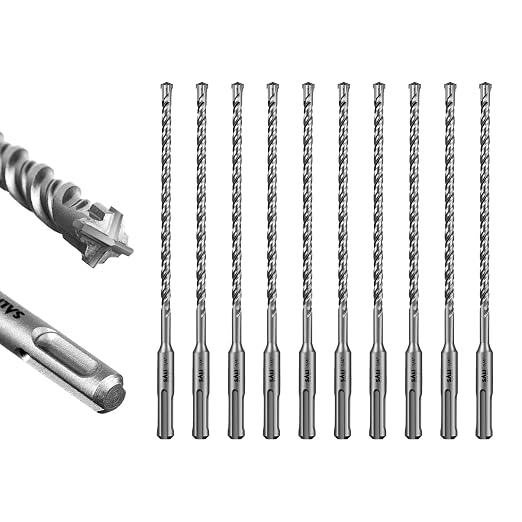 SALI 10PCS 1/4"*8" SDS Plus Rotary Hammer Drill Bit Concrete Drill Bit Kit Cross-Type Double Thread Carbide Material Suitable for Brick, Cement Walls, Stone, Hammer Drill Bits