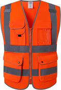 JKSafety 9 Pockets Class 2 High Visibility Zipper Front Safety Vest With Reflective Strips, Meets ANSI/ISEA Standards (150-Orange XL)