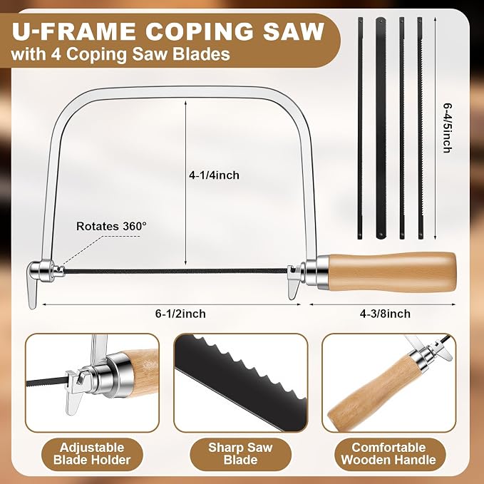 8 Pcs Japanese Saw Set Double Edge SK5 Steel 10''/9.25''/6'' Pull Handsaw, Coping Handsaw with Extra 4 Pcs Replacement Blades for Hard/Soft Woods Cutting, Metal, Plastic, DIY