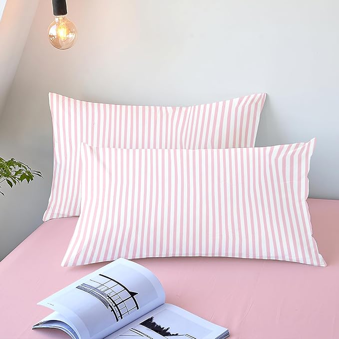 Sedefen Striped Duvet Cover King Size Pink Stripes Duvet Cover Set 3 Pcs Kids Boys Girls Women White Geometric Stripe Reversible Soft Microfiber Bedding Set with 2 Pillowcases