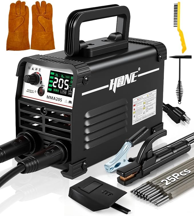 HONE Upgraded MINI Welding Machine, 205Amp Include 25 Rods Stick Welder with Lift Tig Welding, IGBT Inverter Mini Welder Machine 110v with Hot Start Arc Force Anti-Stick VRD for 1/16"-1/8" Rod.