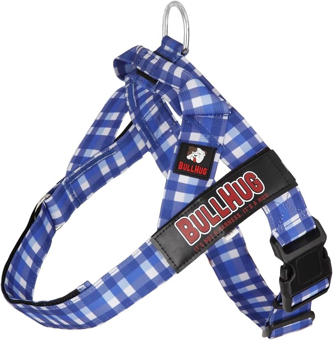 Adjustable Dog Harness– No Pull, No Choke – for English Bulldogs, French Bulldogs, Pugs & Broad-Chested Breeds – Easy, Safe Walks (BLUEWHITE, XL)