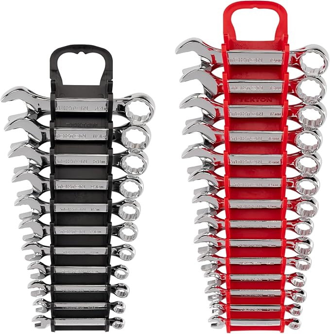 TEKTON Stubby Combination Wrench Set, 25-Piece | WCB92403 | (1/4 - 3/4 in., 6 - 19 mm), Wrench Holder, Chrome Finish