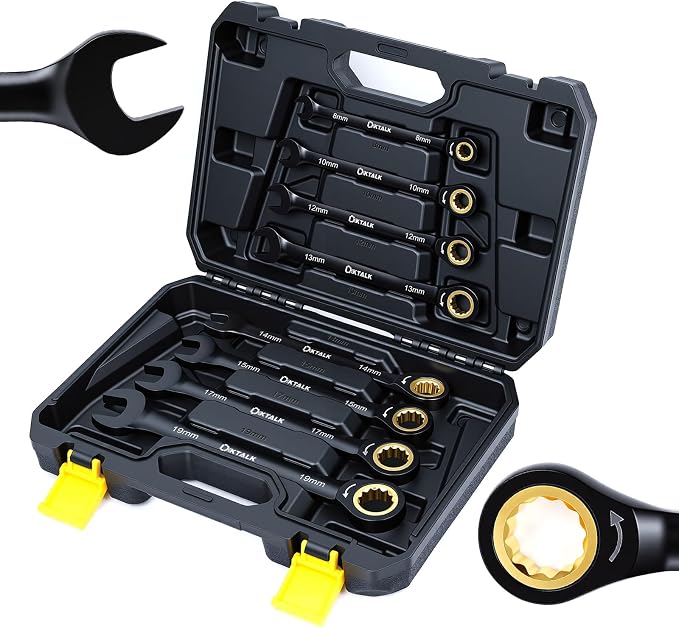 8PCS Metric Ratcheting Wrench Set, 72-Tooth Combination Wrench Set, 8-19mm | 5-Degree Swing Arc for Tight Spaces,CR-V Steel, Rust-Resistant Black Finish with Storage Organizer