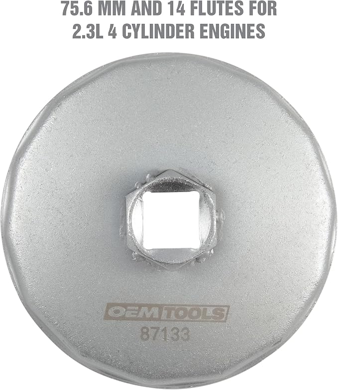 OEMTOOLS 87133 75.6 mm 14 Flute Oil Filter Wrench, Oil Filter Cap Wrench for 2.3L 4-Cylinder Engines, 1/2 Inch Drive Oil Cap Filter Wrench for Use with Mazda, Prevents Slippage