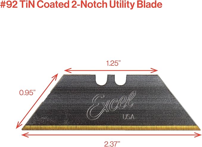Excel Blades #92 Titanium Nitrade Coated Utility Knife Blades – Shatter Resistant High-Carbon Steel Razor Blades for Precision Cutting, 100 Pack Cutter Blade Replacement with Dispenser - Made In USA