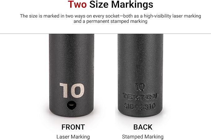 TEKTON 3/8 Inch Drive Impact Socket Set, 15-Piece | SID91118 | (1/4 - 1 in.), Semi-Deep, 6-Point, Socket Rail