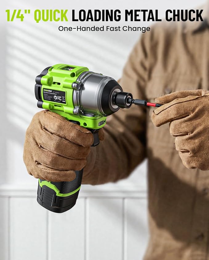 Robustrue 16.8V Max Brushless Impact Driver Kit, 1416 In-lbs Torque, 1/4" Hex Cordless Impact Drill with 2x 2000mAh Batteries, 4100 Max BPM, Power Tool Set for Home Improvement, DIY & Light Automotive