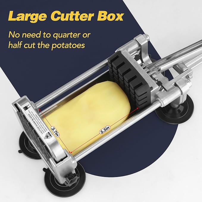 French Fry Cutter, Ruooson Professional Potato Cutter Slicer with1/2 In & 3/8 In Stainless Steel Blades, Great for Whole Potatoes Carrots Cucumbers.