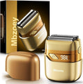 Electric Foil Shavers for Men, Mini Electric Razor, Compact Face Shaver, IPX7 Waterproof Wet Dry Cordless Razor, LED Display, USB-C, Travel-Friendly, Light Gold，Father's Day Gifts