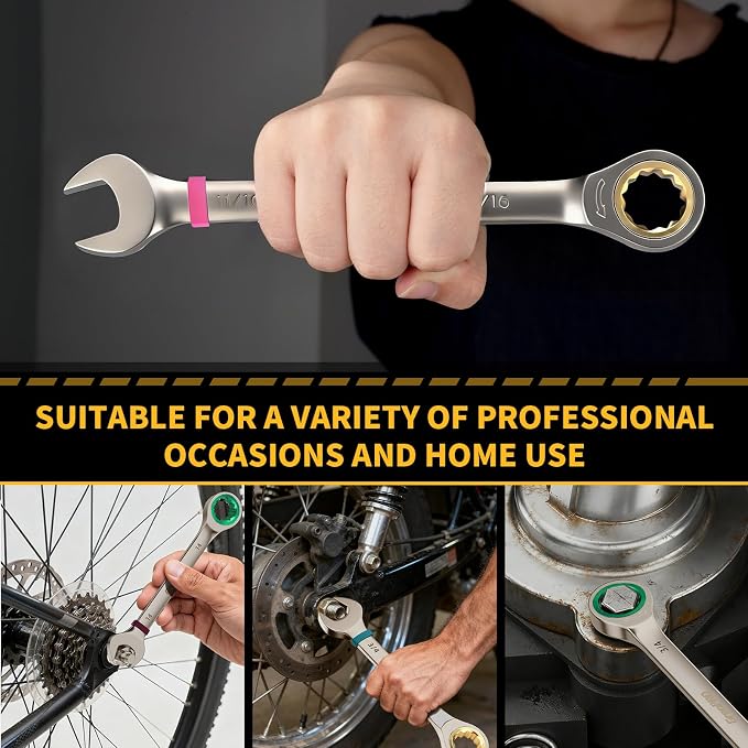 GRENPRO 22 Pack Ratcheting Wrench Set, Combination Wrench Set Metric And Standard & SAE With Color Ring, 1/4" to 3/4" & 6-18mm, 22 Pack Open End Ratchet Wrenches With Roll Up Pouch