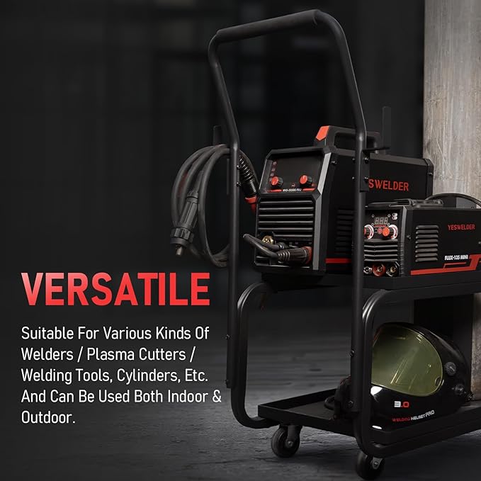 YESWELDER Low Profile Heavy Duty Welding Cart for MIG Welder TIG Welder and Plasma Cutter, Larger Running Gear with Cylinder Rack & Storage Safety Chains,360° Swivel Wheels Welding Trolley