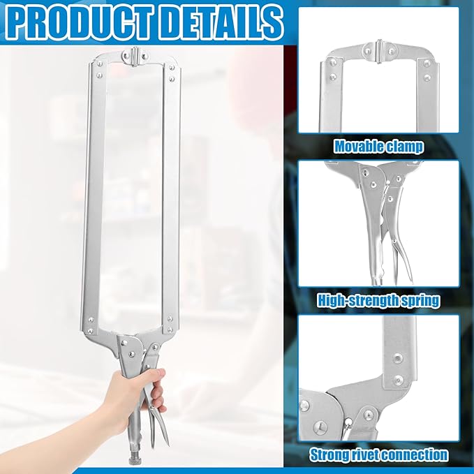 Yexiya 2 Pcs 24 Inch C Clamps Locking Pliers Welding Table Clamps Heavy Duty Locking Pliers Large Opening Adjustable with Grip Swivel Pads Alloy Steel for Woodworking Repair Home Auto Workshop