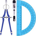 Unjoo Compass and Protractor Set, Professional Drawing Compass Tool, Metal Compass with Extra Refills, Compass for Geometry and 6 Inch Math Protractors 180 Degree (Navy Blue)