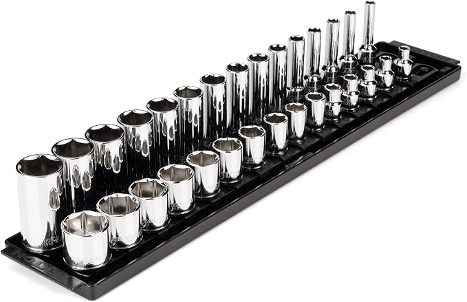 TEKTON 3/8 Inch Drive 6-Point Socket Set, 30-Piece | SHD91209 | (1/4 - 1 in.), Shallow and Deep, Socket Rail
