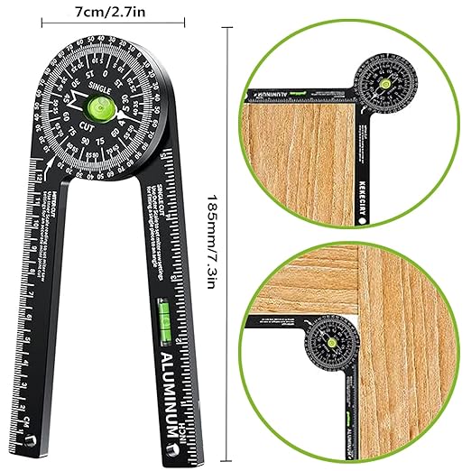 Miter Saw Protractor,Aluminum Protractor Angle Finder with Level Gauge High Precision Laser Inside & Outside Miter Angle Finder for Angle Finder Carpenters, Trim Work,Plumbers and All Building Trades