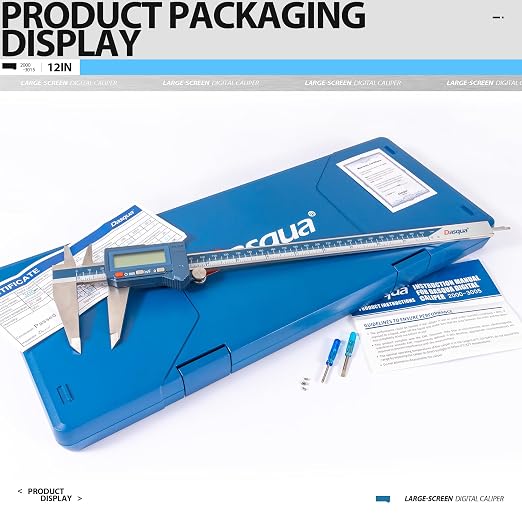 Dasqua 12" IP54 Digital Caliper, Stainless Steel Water-Resistant Precision Measuring Tool with Large LCD, Inch/Metric/Fraction Switch, Resolution 0.0005"/0.01mm/1/128, Accuracy ±0.001"/0.02mm