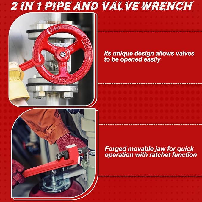 Lasnten 10" Double Ended Valve Wrench Pipe and Valve Wrench Refinery Wheels 1/8''- 1-1/2'' Pipe Capacity for Protecting from Damage